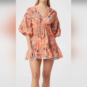 NWT MISA Los Angeles‎ Sari Tangerine Flora Poplin Balloon Sleeve Size M